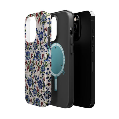 Blue ceramic Floral Design - Iphone Magnetic Tough Case