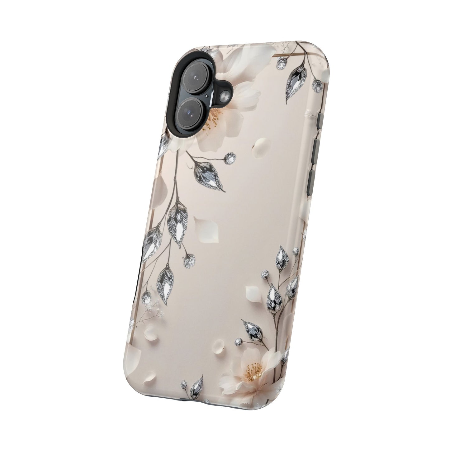 White Flowers and Diamonds 💎 Design - Iphone Magnetic Tough Case