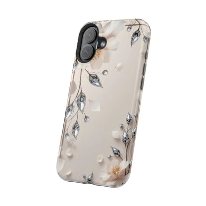White Flowers and Diamonds 💎 Design - Iphone Magnetic Tough Case
