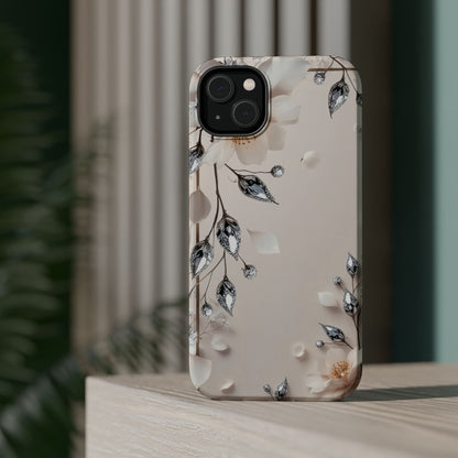 White Flowers and Diamonds 💎 Design - Iphone Magnetic Tough Case