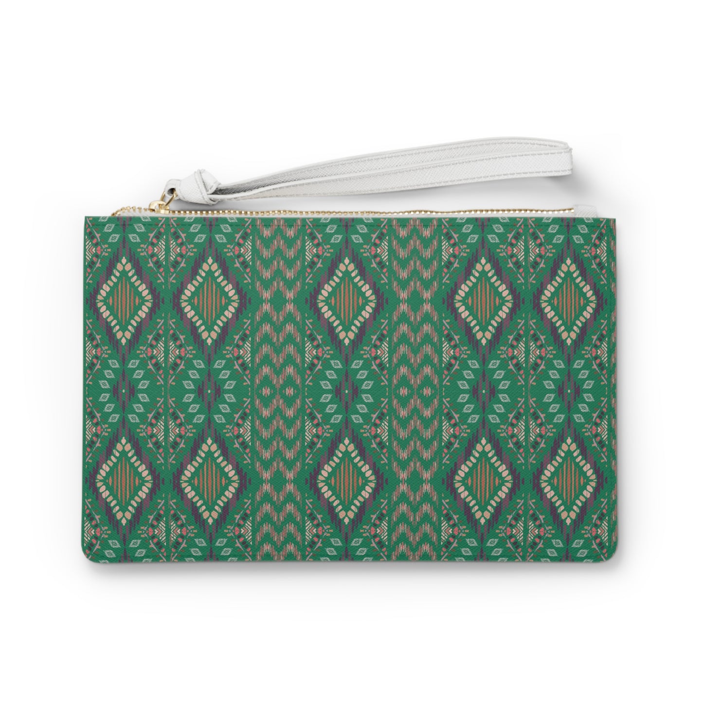 Large * Emerald Green Geometric Themed Clutch Bag, Stylish Purse
