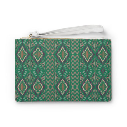 Large * Emerald Green Geometric Themed Clutch Bag, Stylish Purse