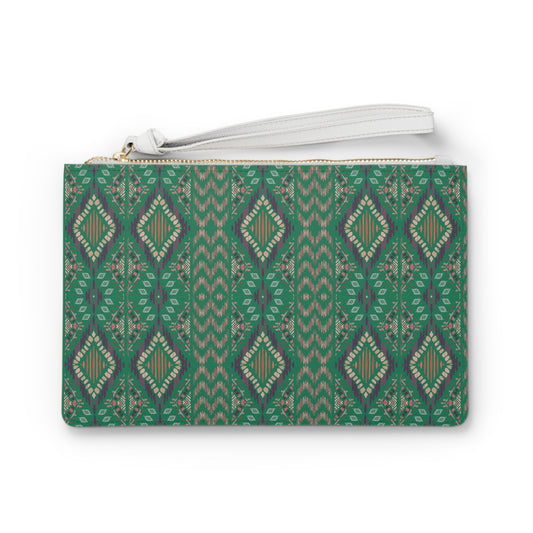 Large * Emerald Green Geometric Themed Clutch Bag, Stylish Purse