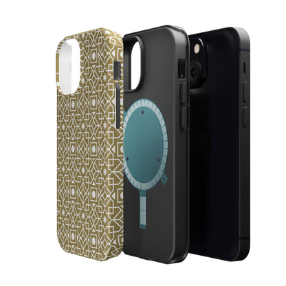 Beige and Gold Geometric Design Iphone Magnetic Tough Case