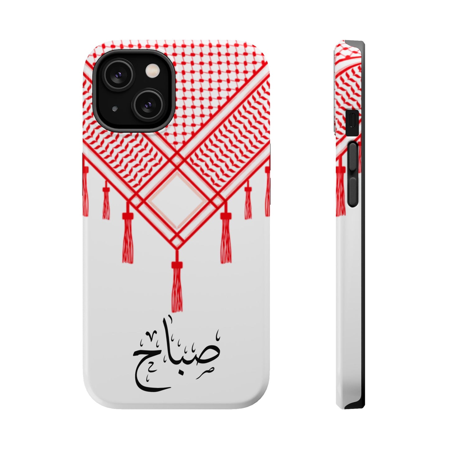 Personalized Arabic Calligraphy - Iphone Magnetic Impact-Resistant Phone Case - Red and White Shmagh Design
