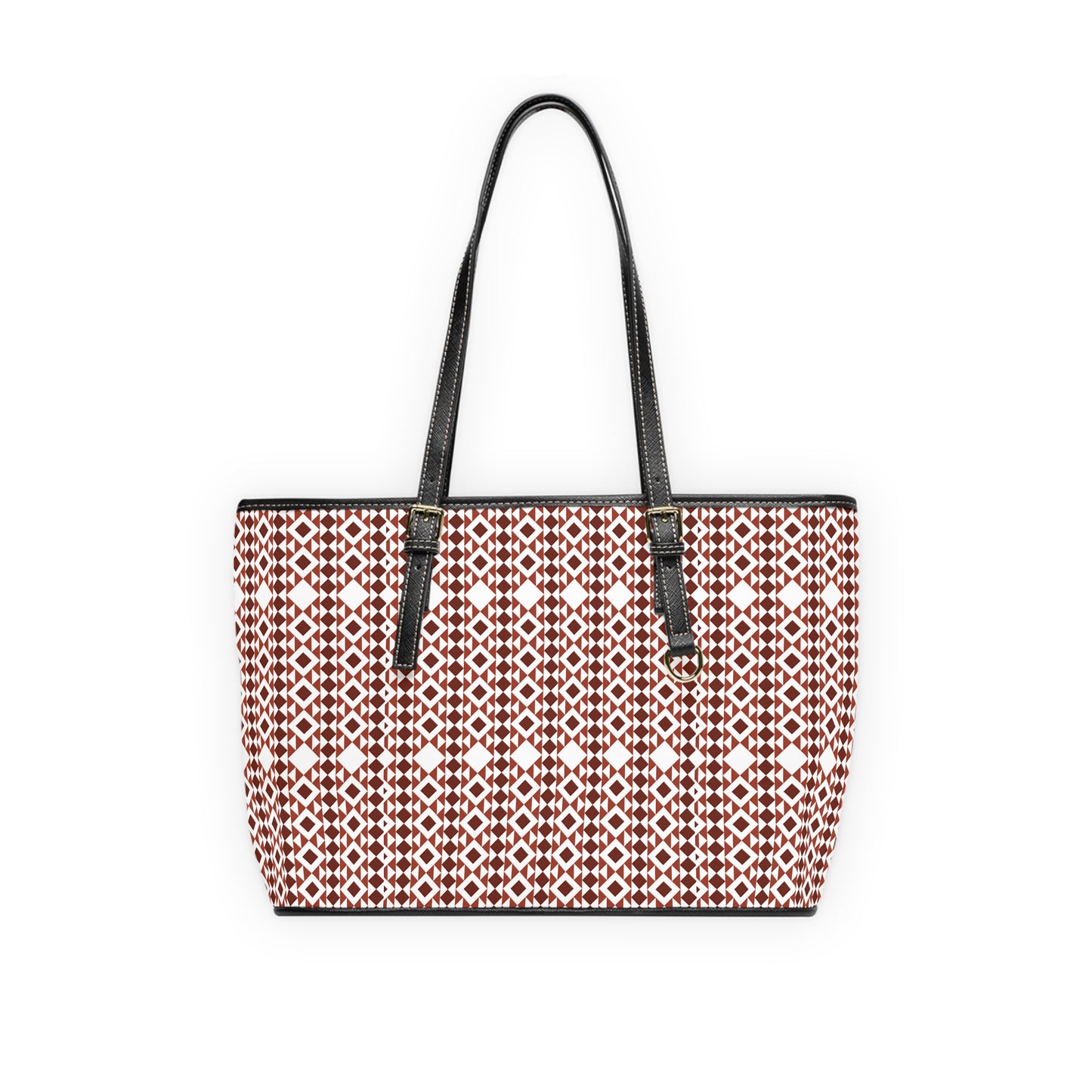 Geometric Red and White Pattern Leather Shoulder Bag