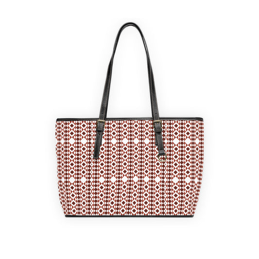 Geometric Red and White Pattern Leather Shoulder Bag