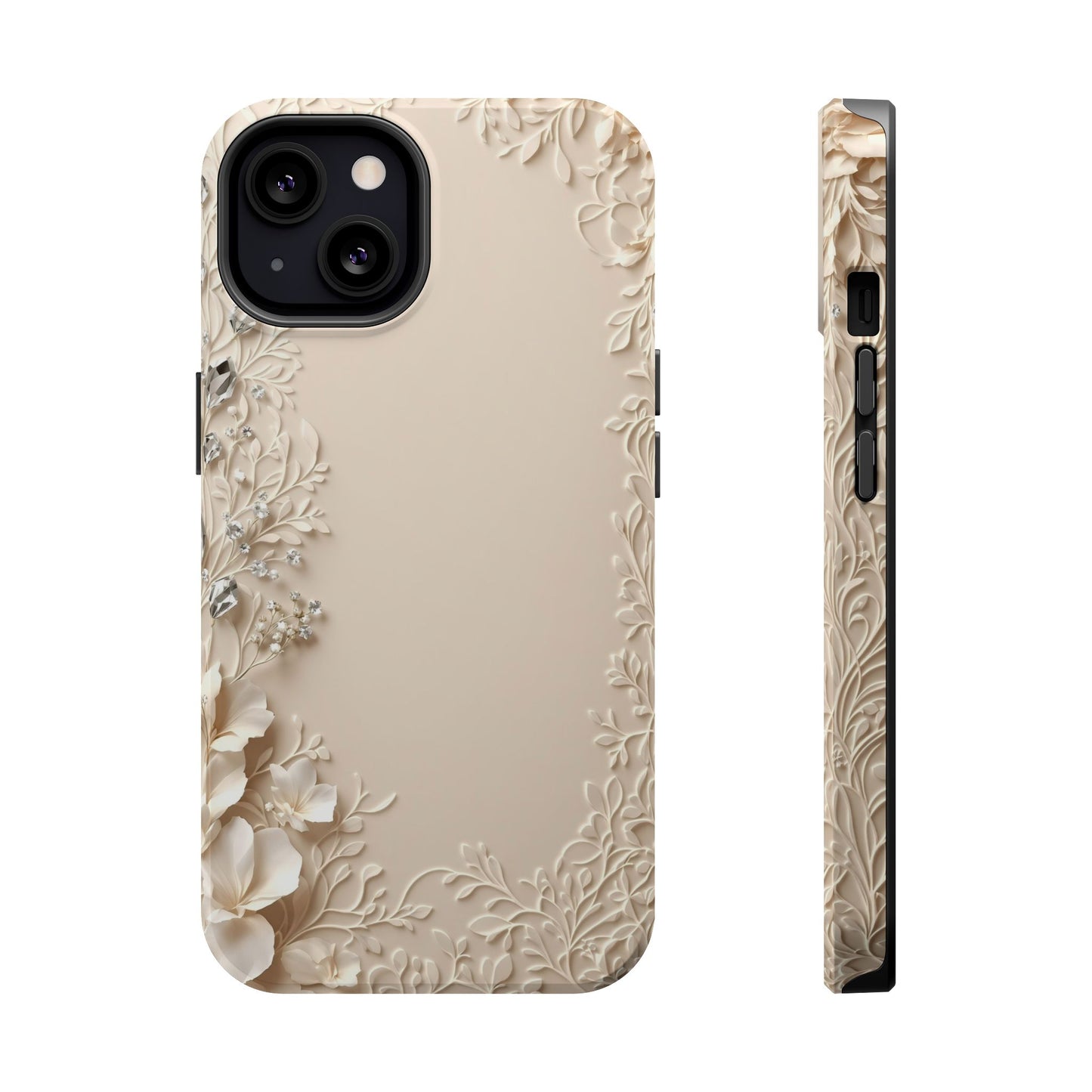 Beige Floral and Diamonds 💎 Design - Iphone Magnetic Tough Case