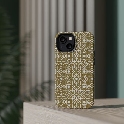 Beige and Gold Geometric Design Iphone Magnetic Tough Case