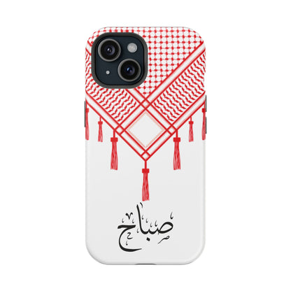 Personalized Arabic Calligraphy - Iphone Magnetic Impact-Resistant Phone Case - Red and White Shmagh Design