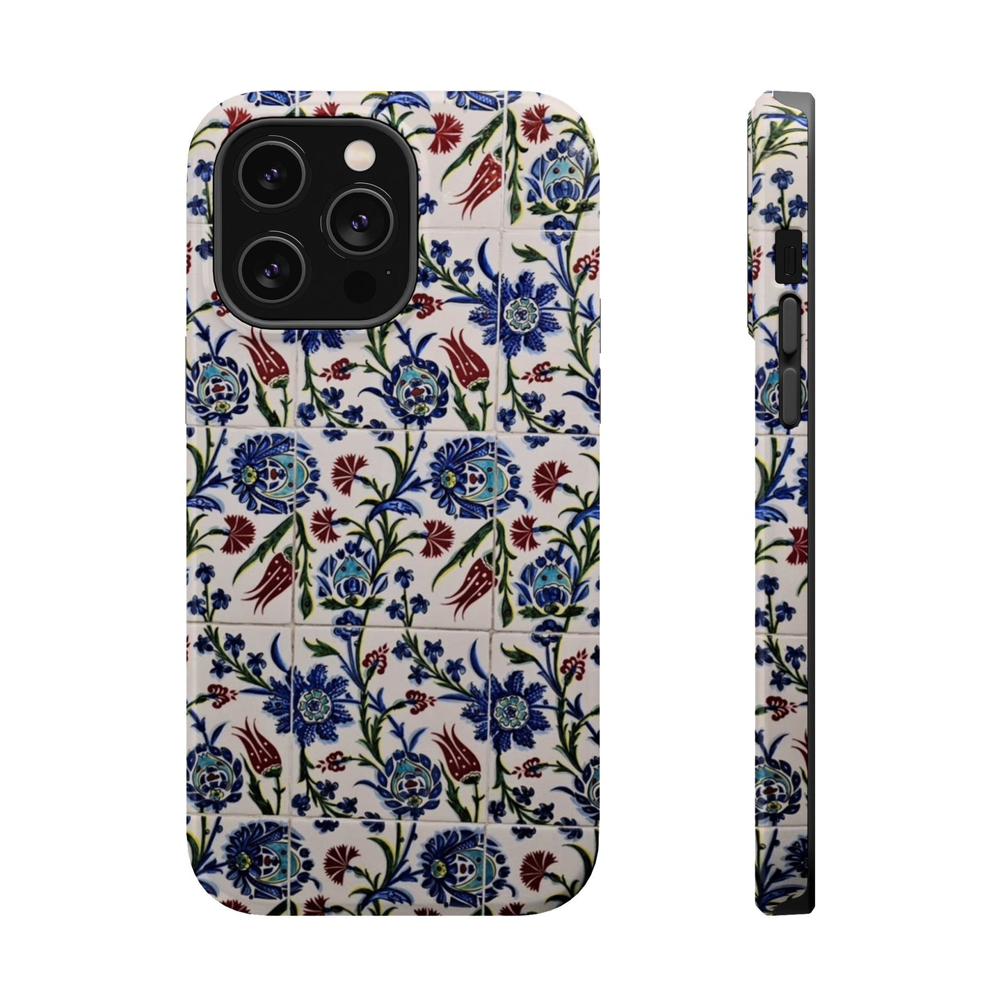 Blue ceramic Floral Design - Iphone Magnetic Tough Case