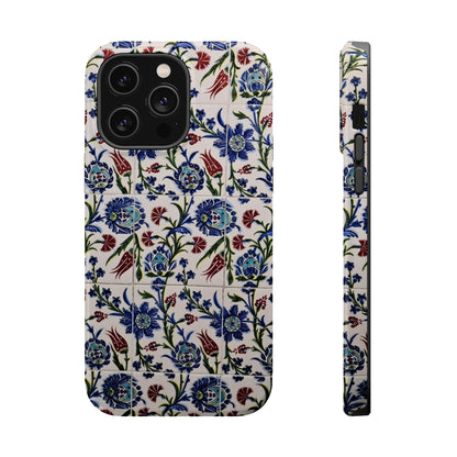 Blue ceramic Floral Design - Iphone Magnetic Tough Case