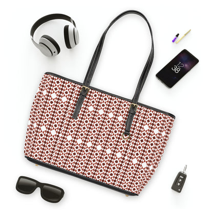 Geometric Red and White Pattern Leather Shoulder Bag