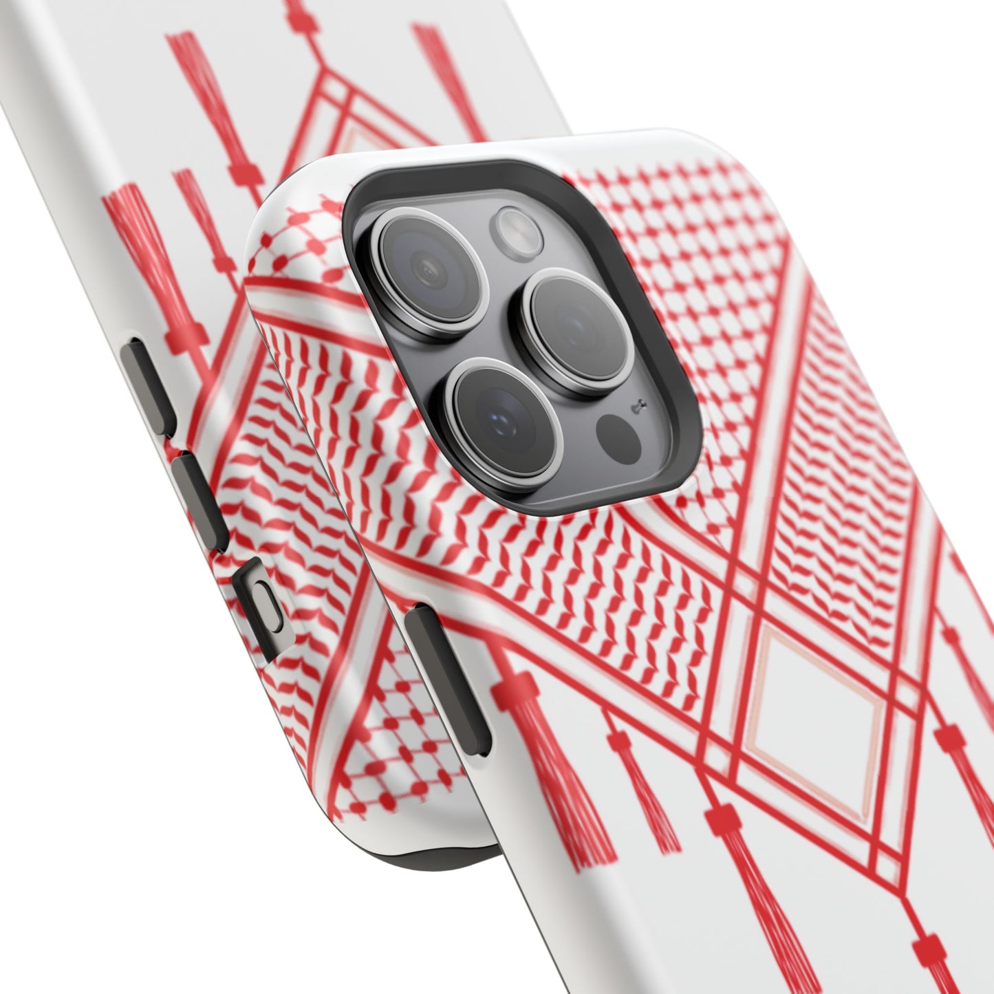 Personalized Arabic Calligraphy - Iphone Magnetic Impact-Resistant Phone Case - Red and White Shmagh Design