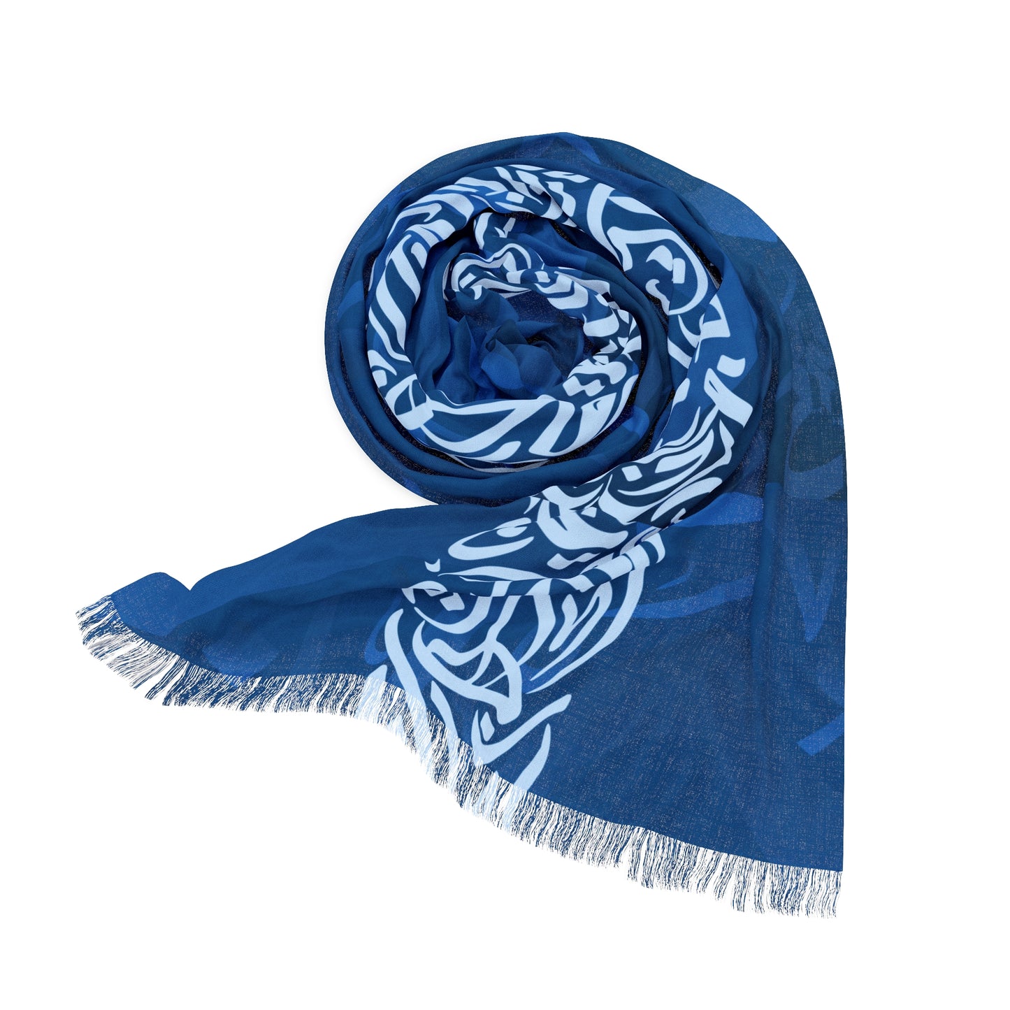 Blue and White  Arabic Calligraphy Light Scarf