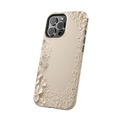 Beige Floral and Diamonds 💎 Design - Iphone Magnetic Tough Case