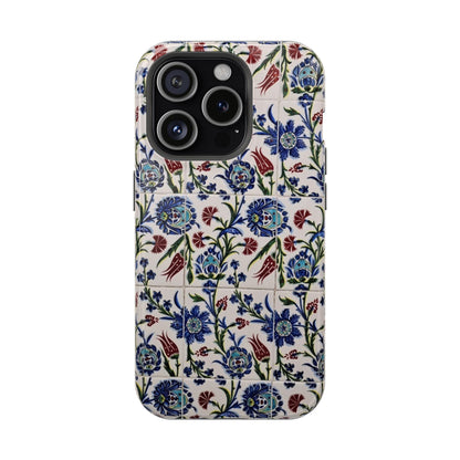 Blue ceramic Floral Design - Iphone Magnetic Tough Case