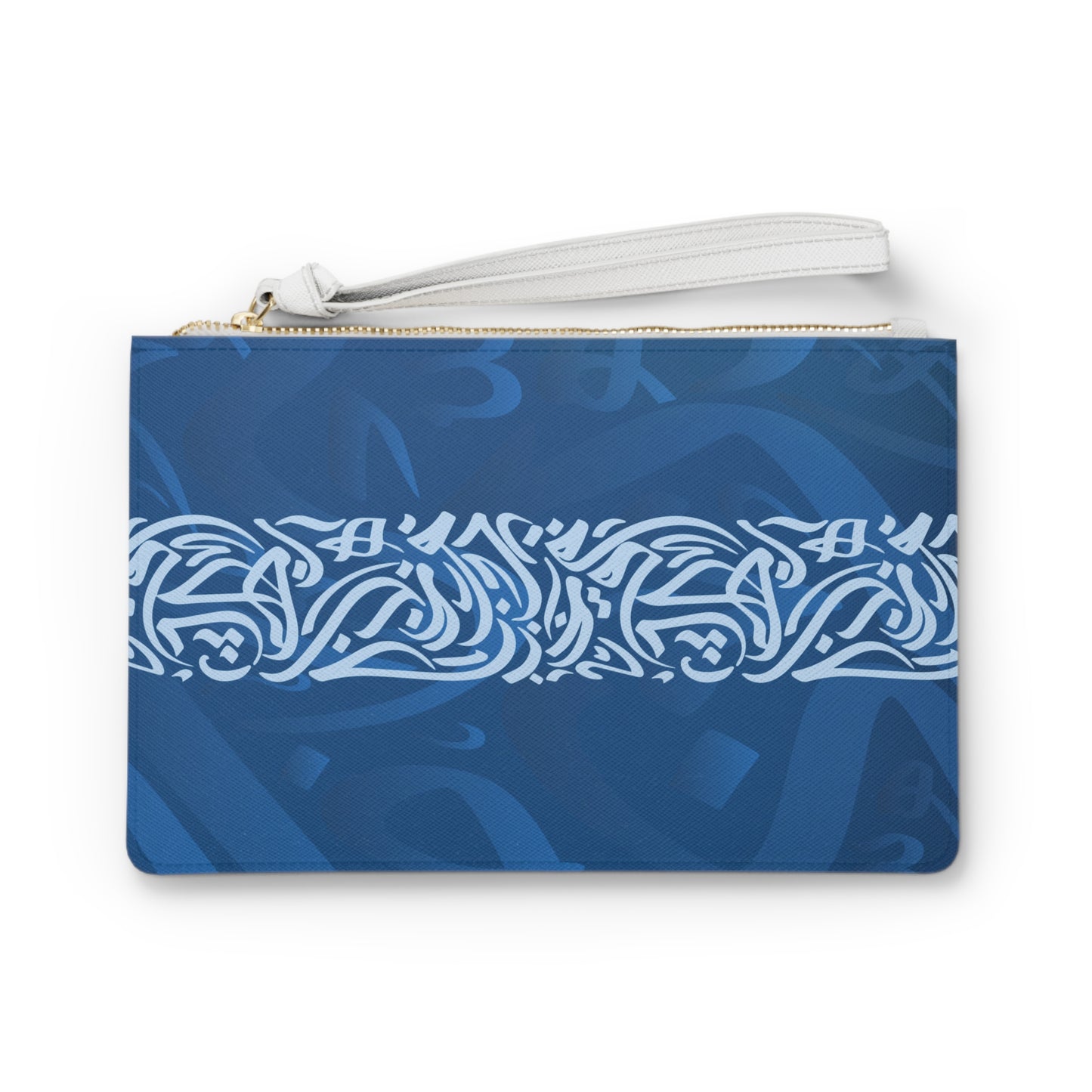 Large* Blue and White  Arabic Calligraphy Themed Clutch Bag, Stylish Purse