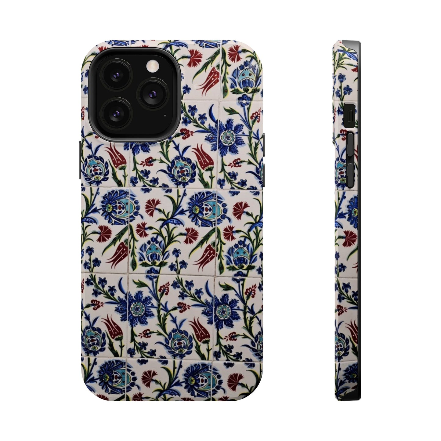 Blue ceramic Floral Design - Iphone Magnetic Tough Case