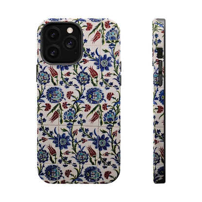 Blue ceramic Floral Design - Iphone Magnetic Tough Case