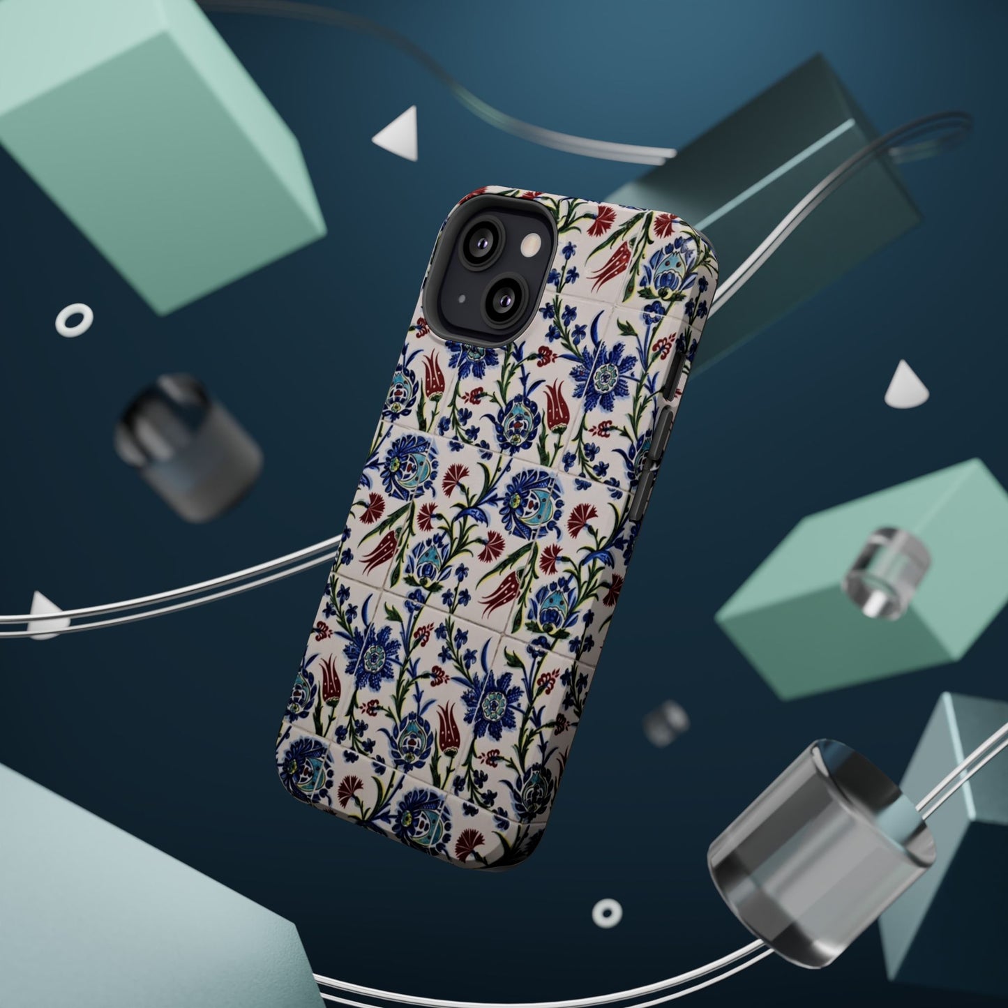Blue ceramic Floral Design - Iphone Magnetic Tough Case