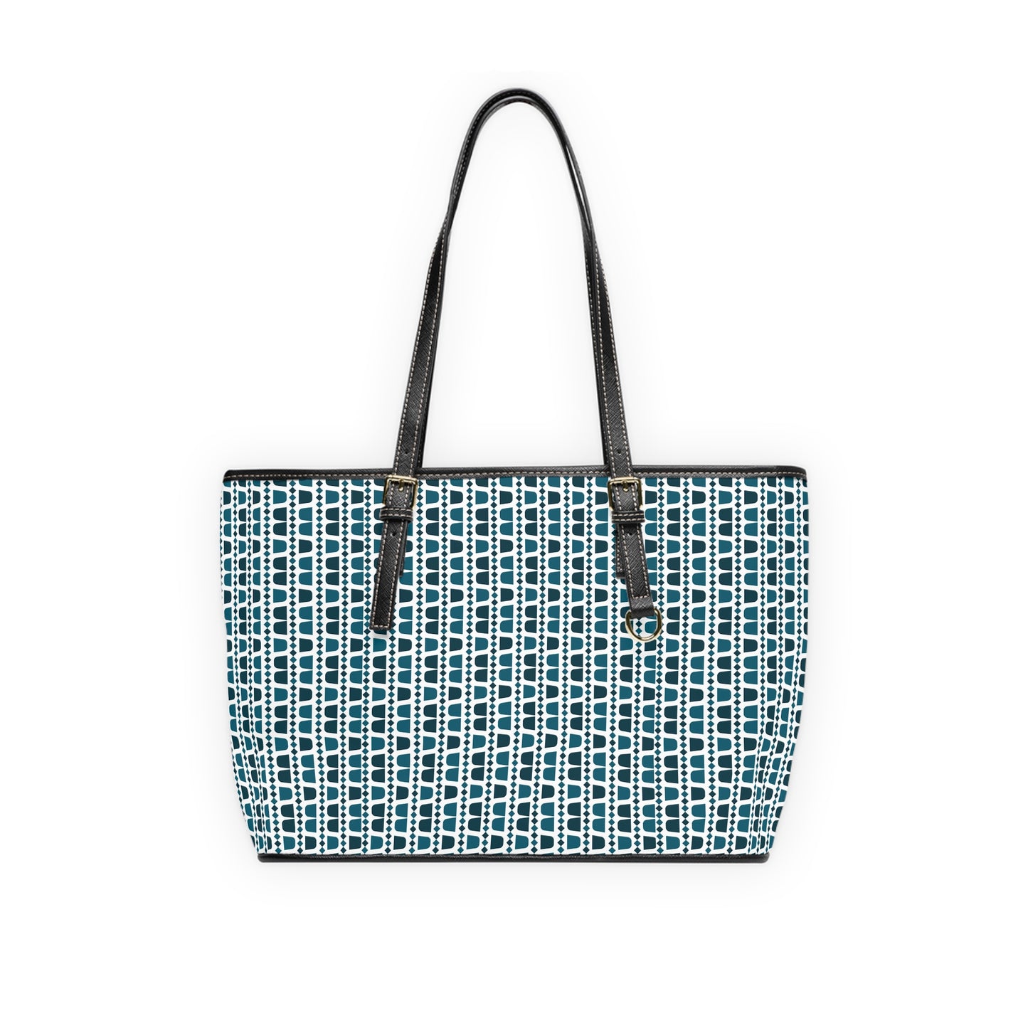 Geometric Blue and White Arabic Coffee Cups Pattern Leather Shoulder Bag