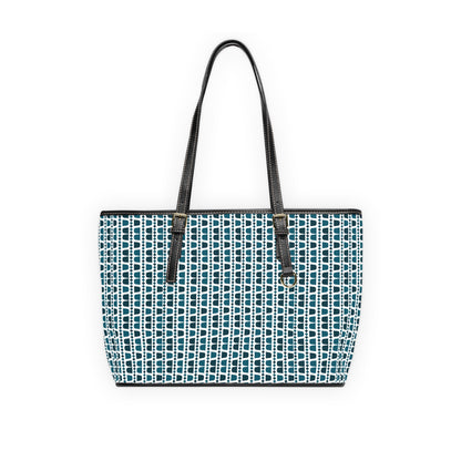 Geometric Blue and White Arabic Coffee Cups Pattern Leather Shoulder Bag