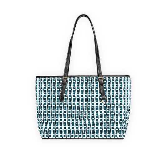 Geometric Blue and White Arabic Coffee Cups Pattern Leather Shoulder Bag