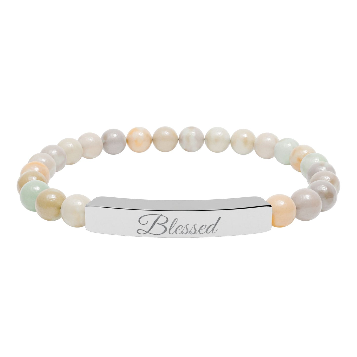 “Blessed ” Engraved Natural Stone Bracelet - Meaningful Gift for Mindfulness and Style
