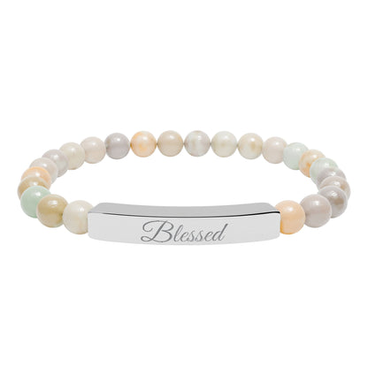 “Blessed ” Engraved Natural Stone Bracelet - Meaningful Gift for Mindfulness and Style