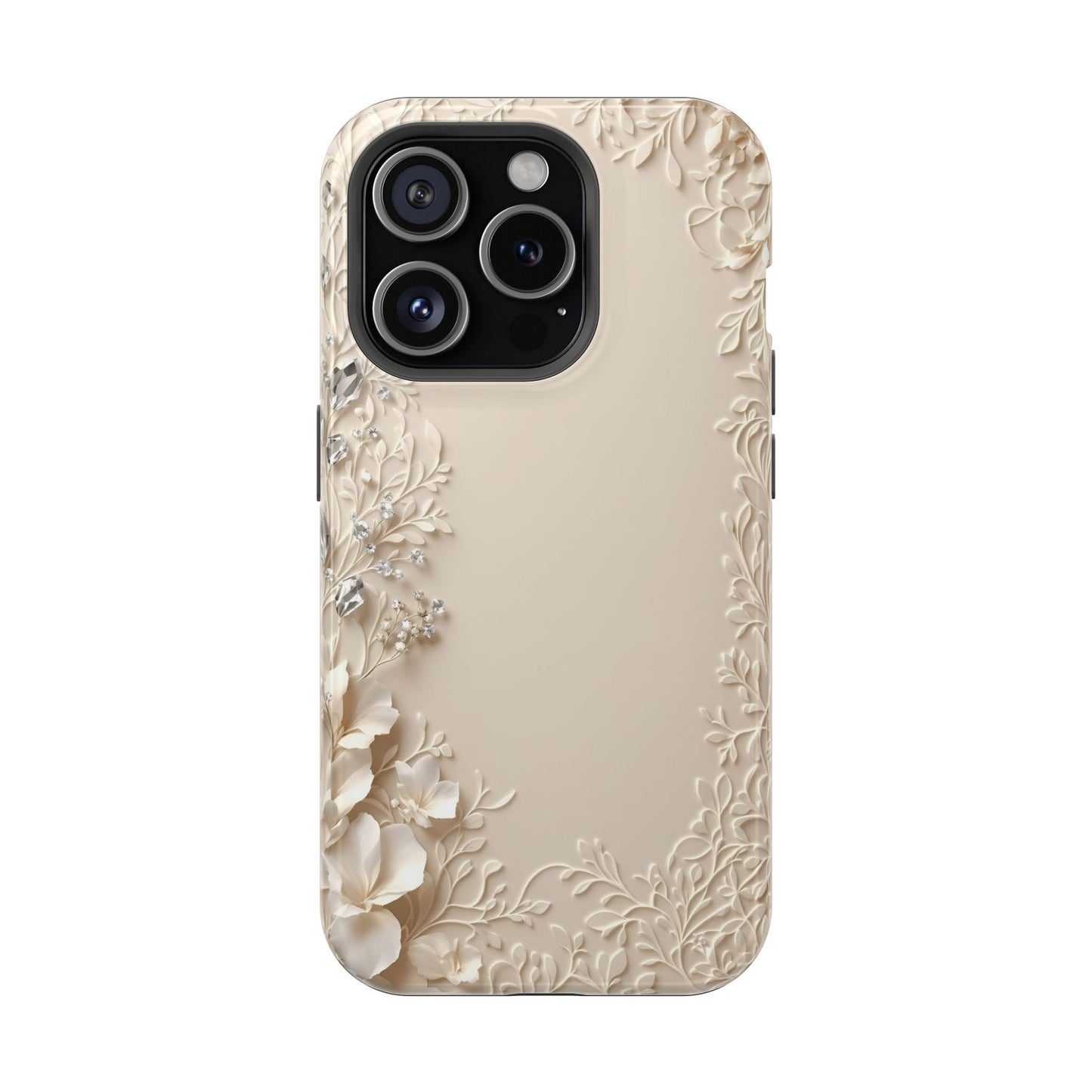 Beige Floral and Diamonds 💎 Design - Iphone Magnetic Tough Case