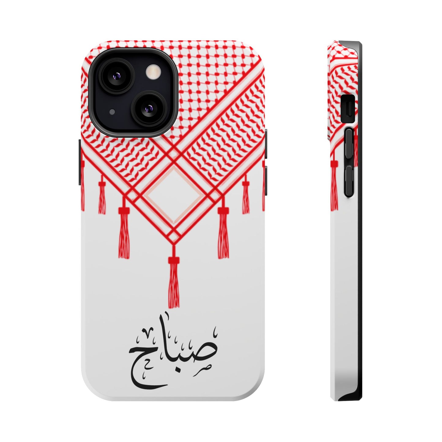 Personalized Arabic Calligraphy - Iphone Magnetic Impact-Resistant Phone Case - Red and White Shmagh Design