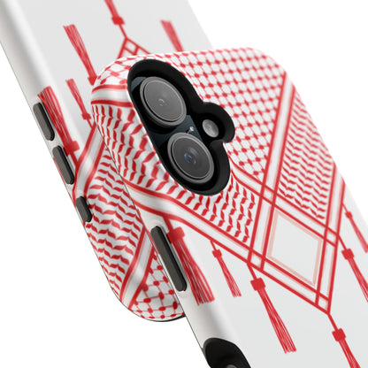 Personalized Arabic Calligraphy - Iphone Magnetic Impact-Resistant Phone Case - Red and White Shmagh Design