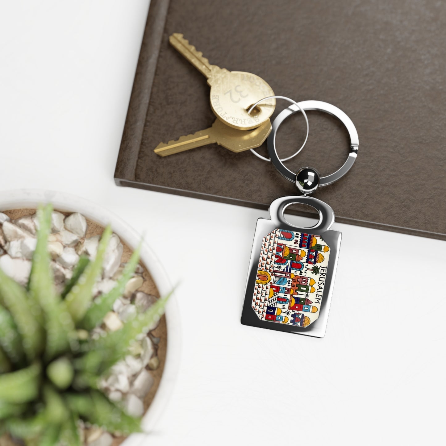 Rectangular Jerusalem Memorable Keepsake Keychain,  Keyring