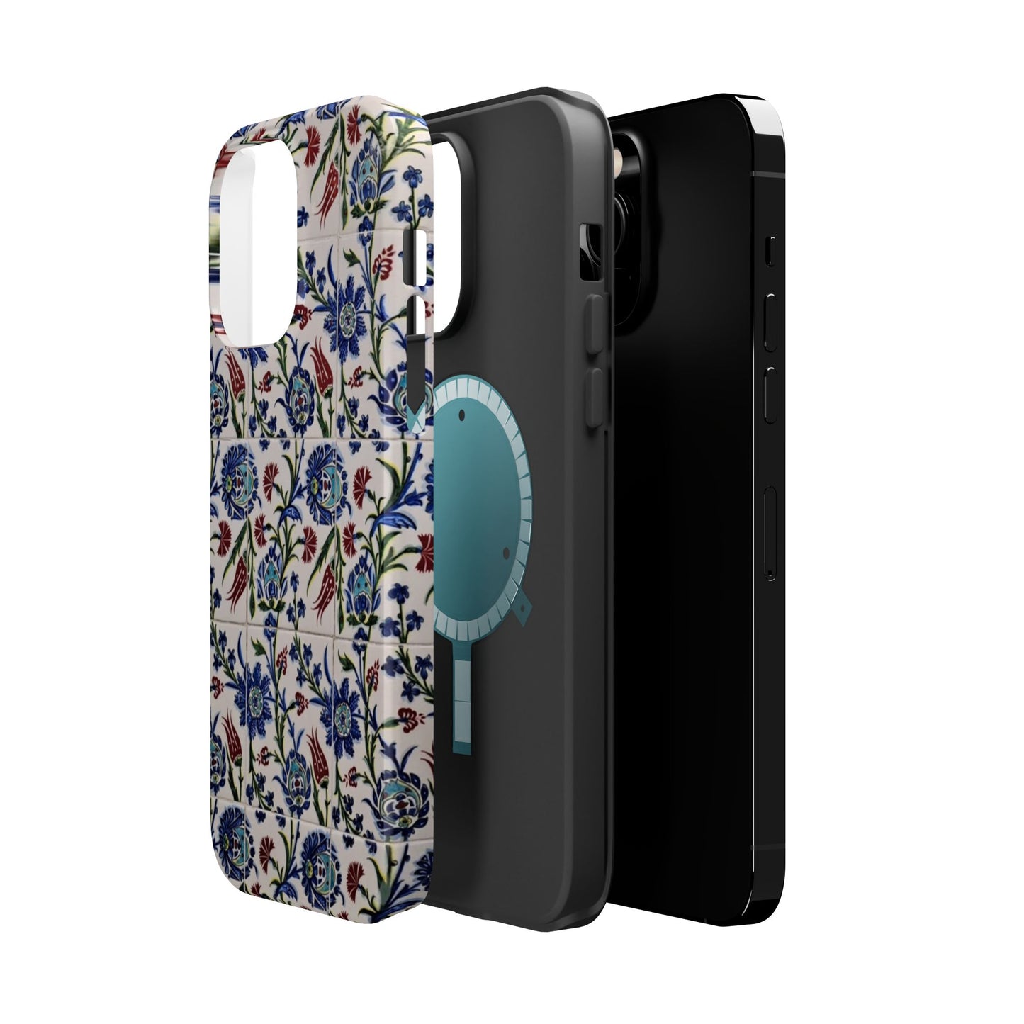 Blue ceramic Floral Design - Iphone Magnetic Tough Case