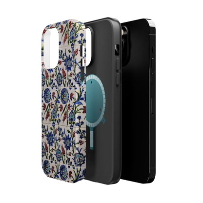 Blue ceramic Floral Design - Iphone Magnetic Tough Case