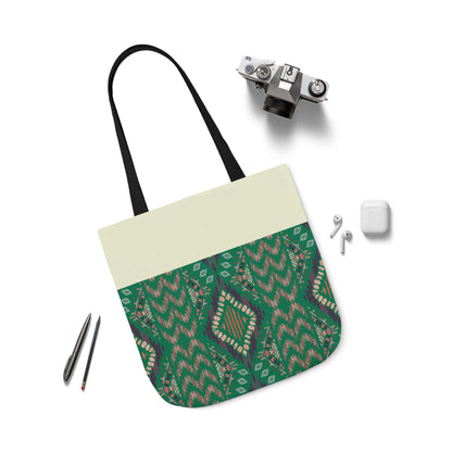 Green Emerald geometric Designs  Tote Bag, 3-Color Straps