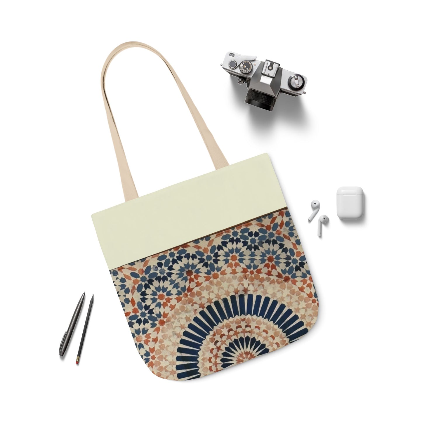 Moroccan Design Tote Bag, 3-Color Straps
