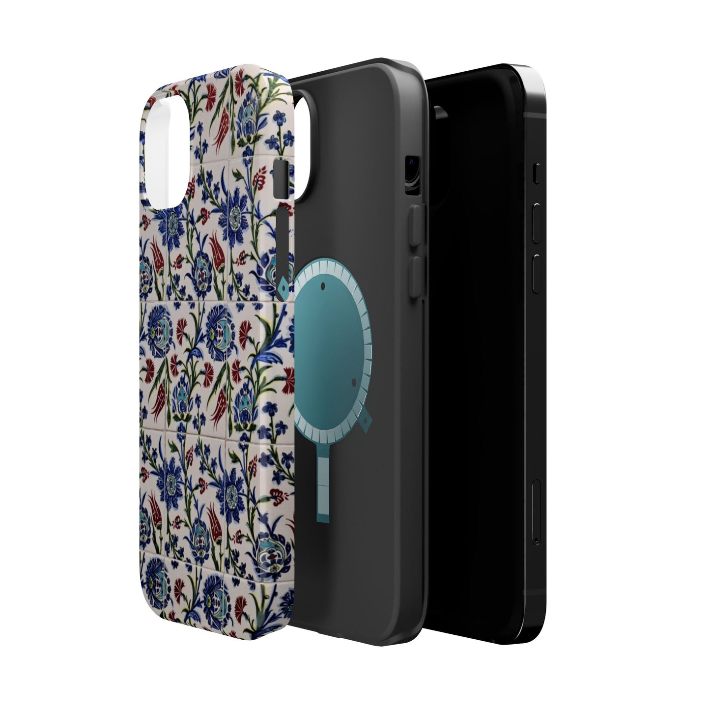 Blue ceramic Floral Design - Iphone Magnetic Tough Case