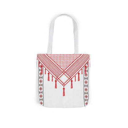Red and White Shmagh with Tatreez Design Tote Bag