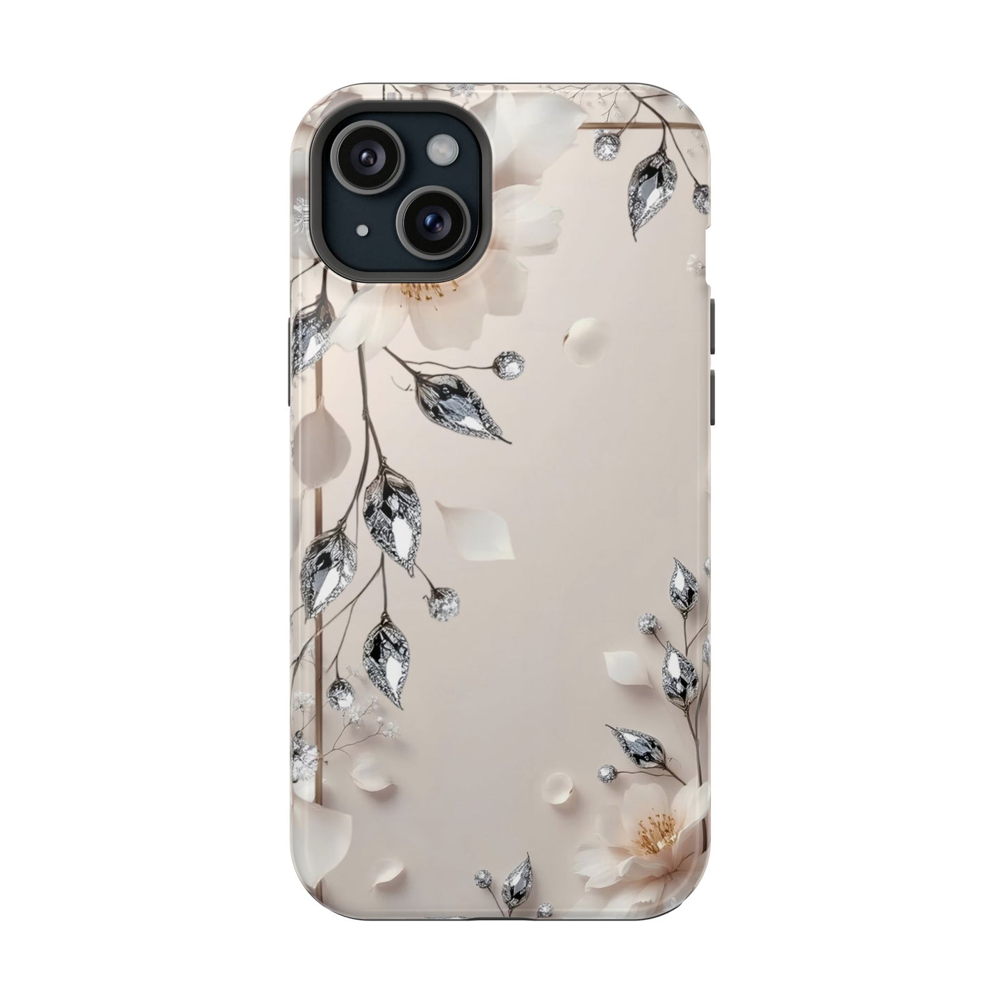 White Flowers and Diamonds 💎 Design - Iphone Magnetic Tough Case