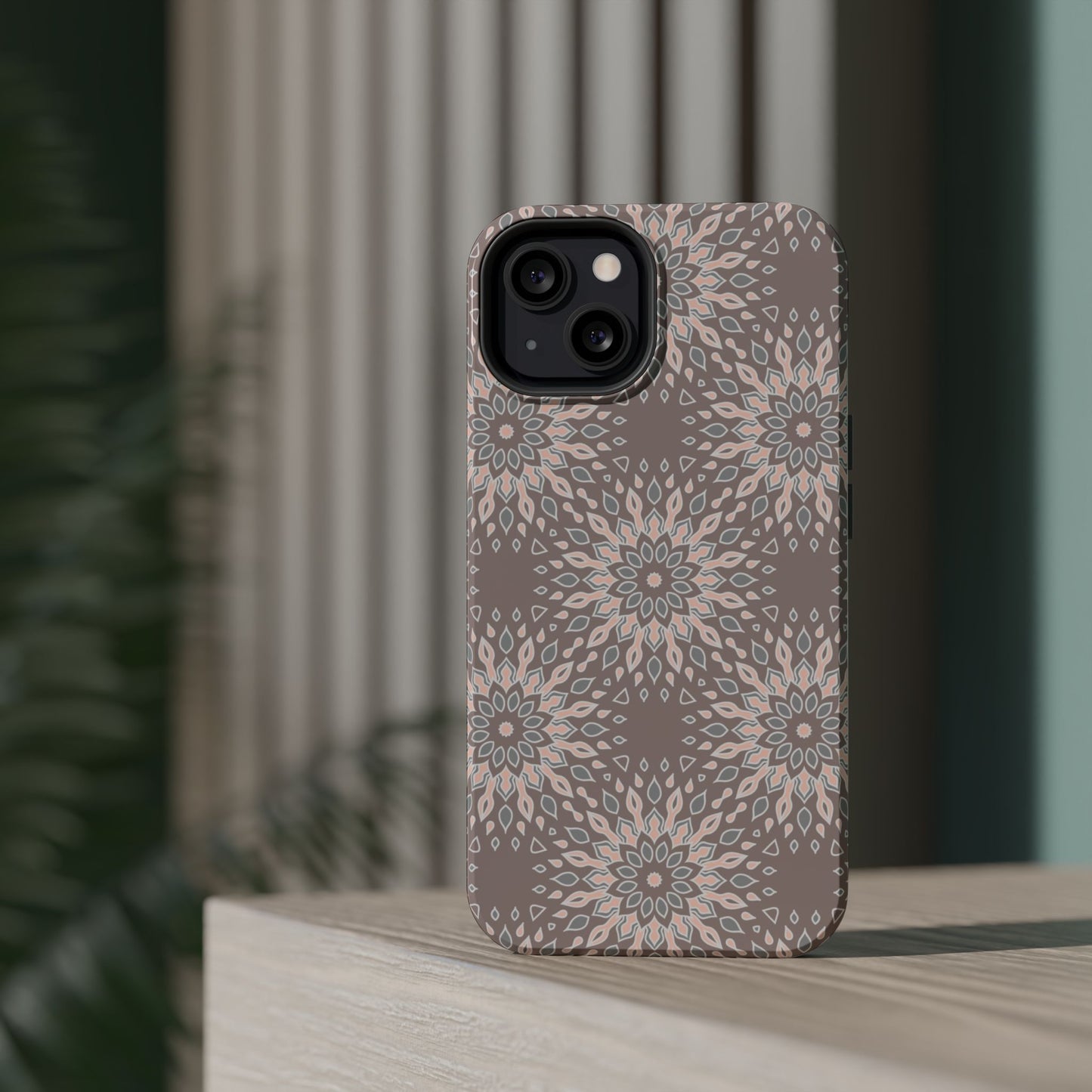 Beige Floral Design - Iphone Magnetic Tough Case