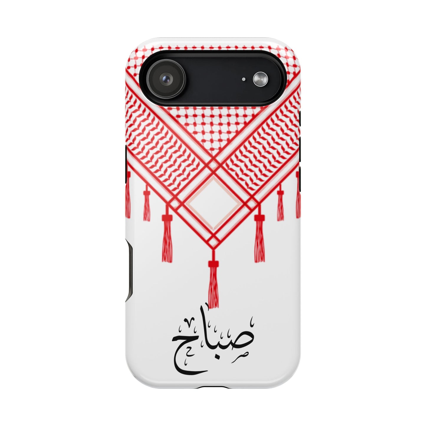 Personalized Arabic Calligraphy - Iphone Magnetic Impact-Resistant Phone Case - Red and White Shmagh Design