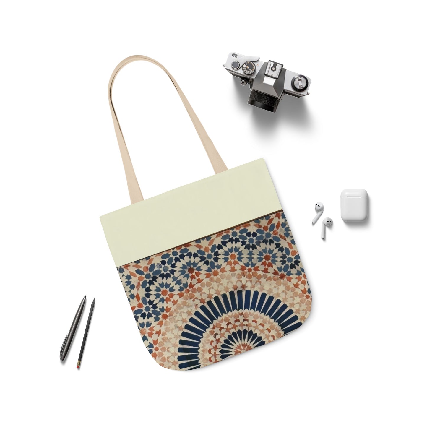 Moroccan Design Tote Bag, 3-Color Straps