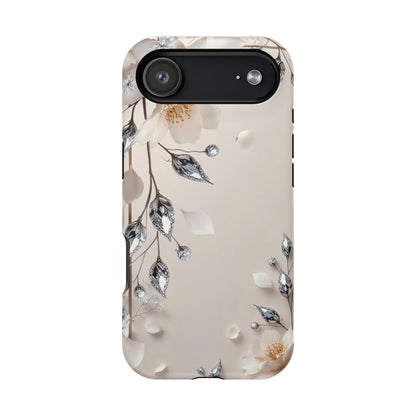 White Flowers and Diamonds 💎 Design - Iphone Magnetic Tough Case