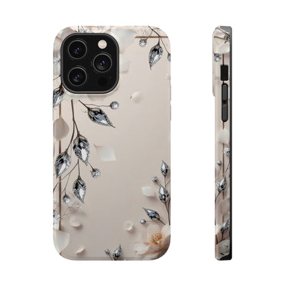 White Flowers and Diamonds 💎 Design - Iphone Magnetic Tough Case
