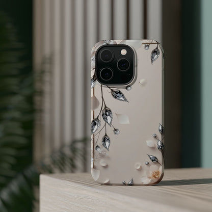 White Flowers and Diamonds 💎 Design - Iphone Magnetic Tough Case