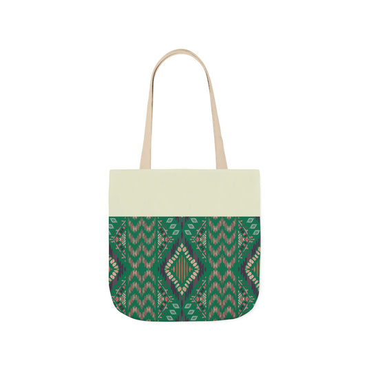 Green Emerald geometric Designs  Tote Bag, 3-Color Straps