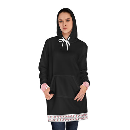 Red and White Hattah Design - Stylish Women's Hoodie Dress