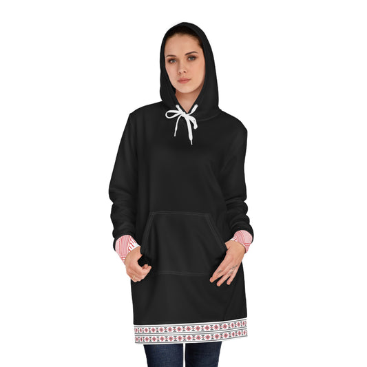 Red and White Hattah Design - Stylish Women's Hoodie Dress